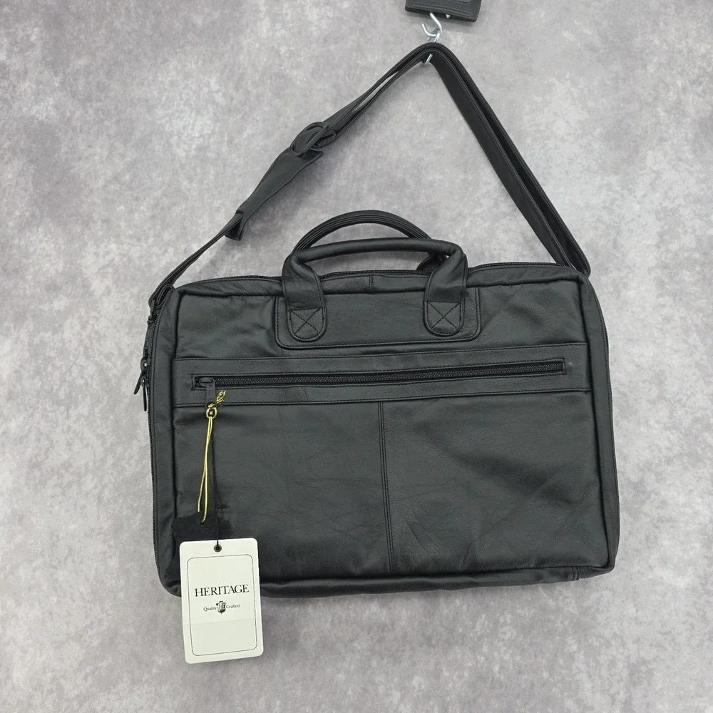 Heritage Nappa Leather Portfolio Briefcase Full Grain Black Bag Organizer Korea